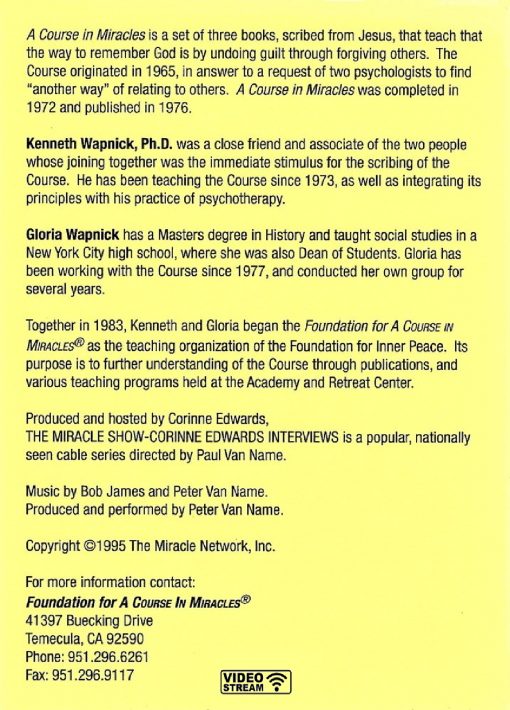 <i>A Course in Miracles</i>: An Interview with Kenneth and Gloria Wapnick [EHVIDEOSTR] - Image 4